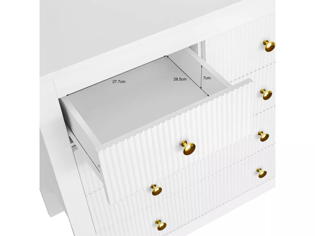 Commode avec 5 tiroirs - 79 x 80.5 x 39.5 cm - Panneaux de particules - pour salon, chambre - Couleur blanc