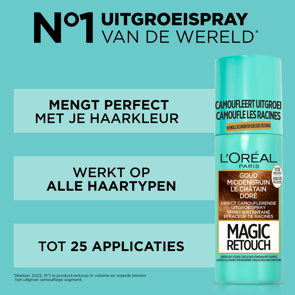 L'Oréal Magic Retouch Uitgroeispray Goud Middenbruin75 ml
