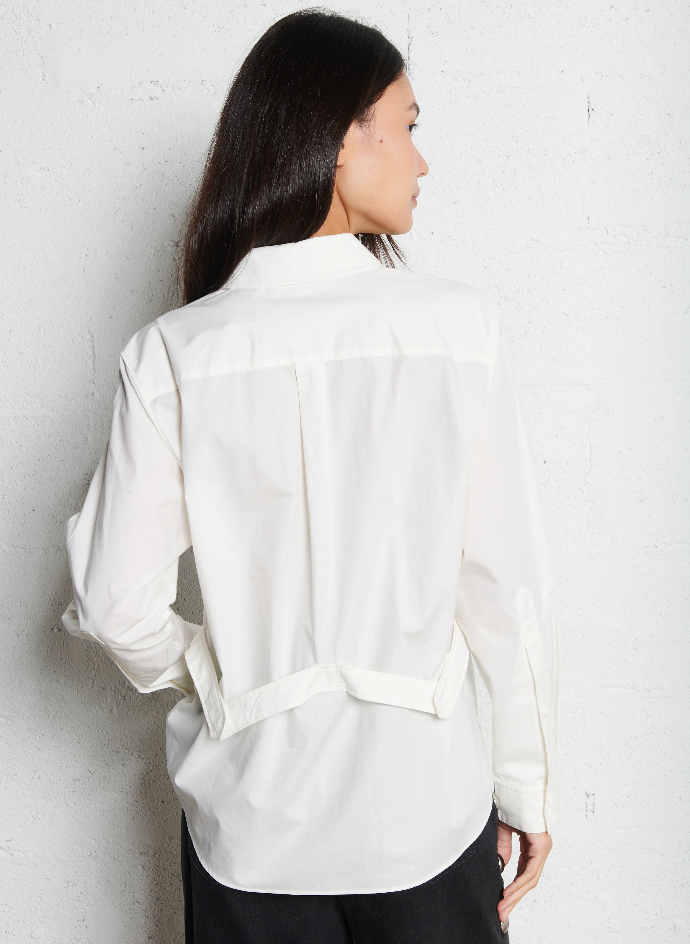 CLEMMY - Chemise col classique ceinturée en coton | Blanc