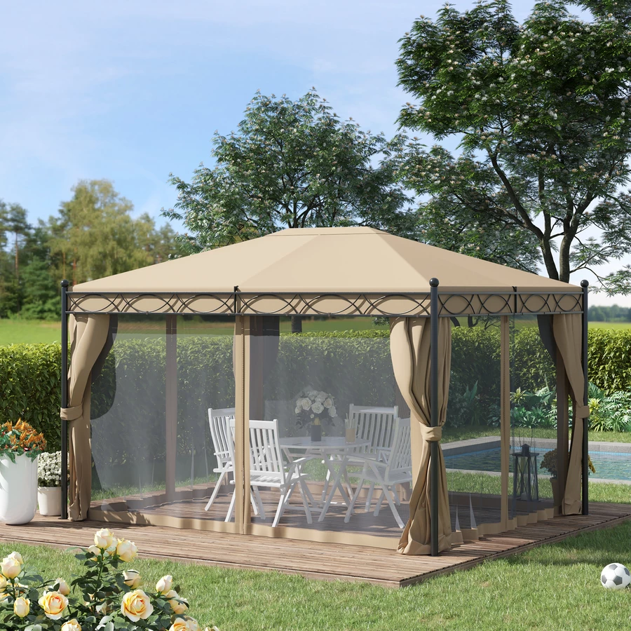 Outsunny Pavillon mit Seitenwänden beige