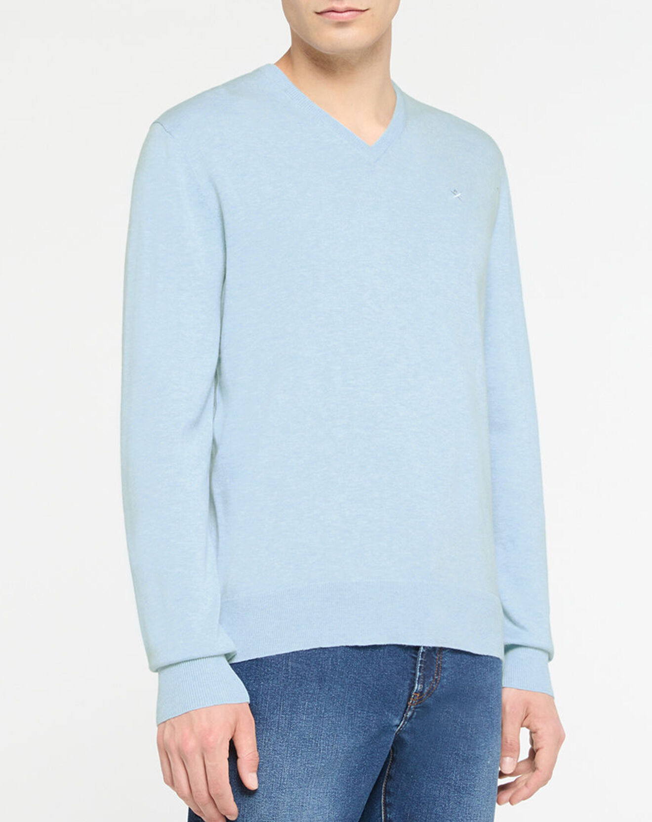 Hackett London Pull en Coton & Soie col V bleu ciel