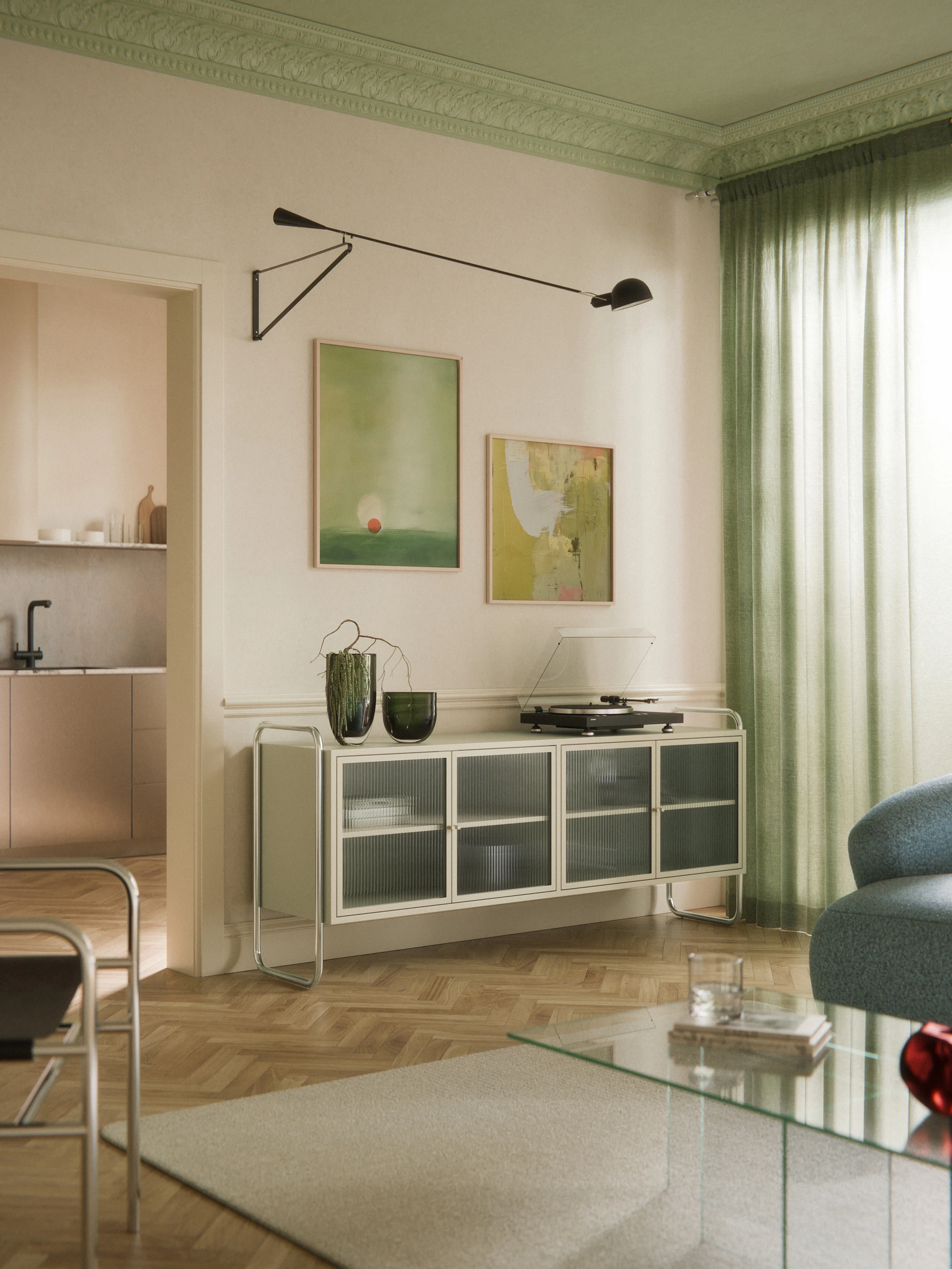 Metalen dressoir Robyn met glazen front