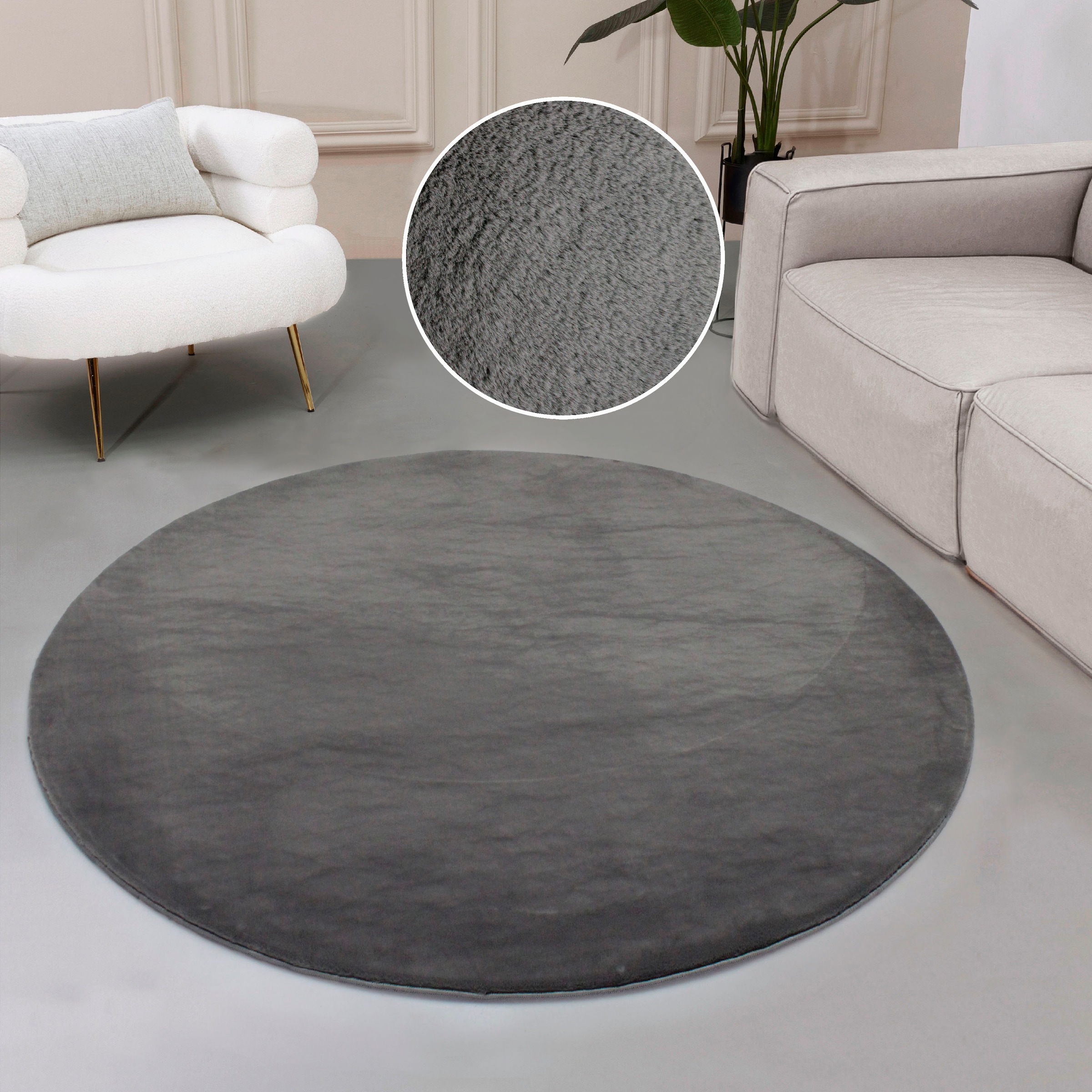 my home Fellteppich »Balu, Kunstfell Teppich, Modern« rund 20 mm Höhe Kaninchenfell-Haptik, Langflor, Schlafzimmer, Wohnzimmer, Kinderzimmer