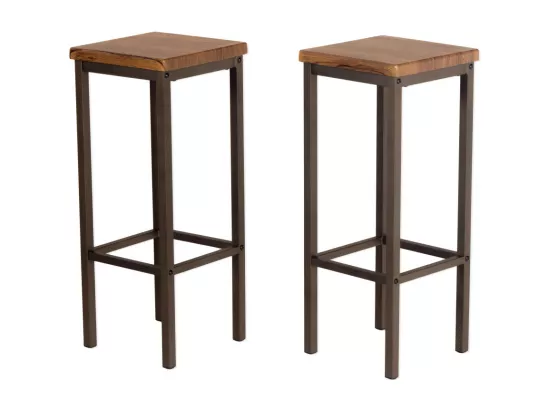 Lot de 2 tabourets de bar, hauteur d'assise 78 cm, couleur marron noyer, mod. FIRENZE ROMA par Yelloo