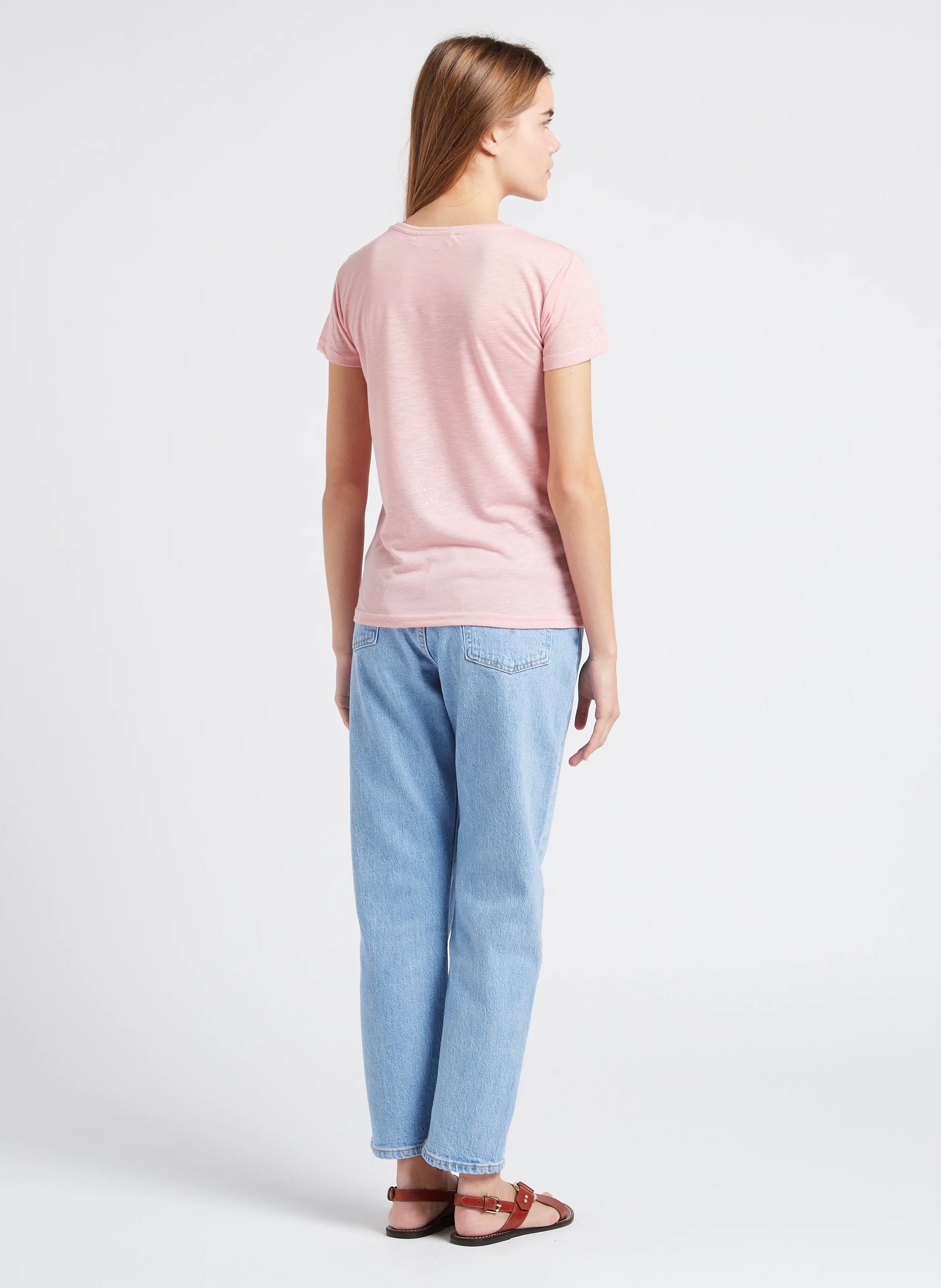 ELVA - Tee-shirt col rond pailleté | Rose