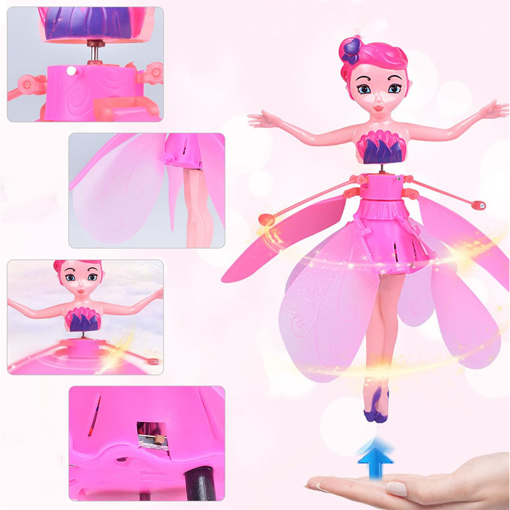 (20cm) Fliegende USB Feen Puppe Magische Prinzessin Kinder Spielzeug mit LED Beleuchtung   Handsteuerung - Blau