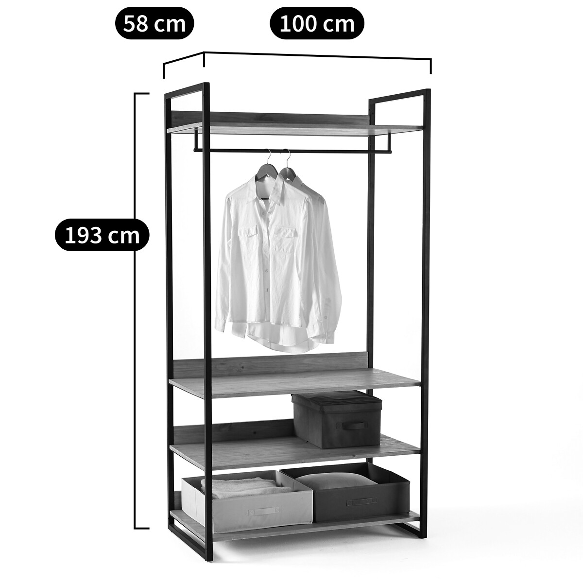 LA REDOUTE INTERIEURS<br>Módulo grande com 3 prateleiras e 1 varão para pendurar roupas, HIBA