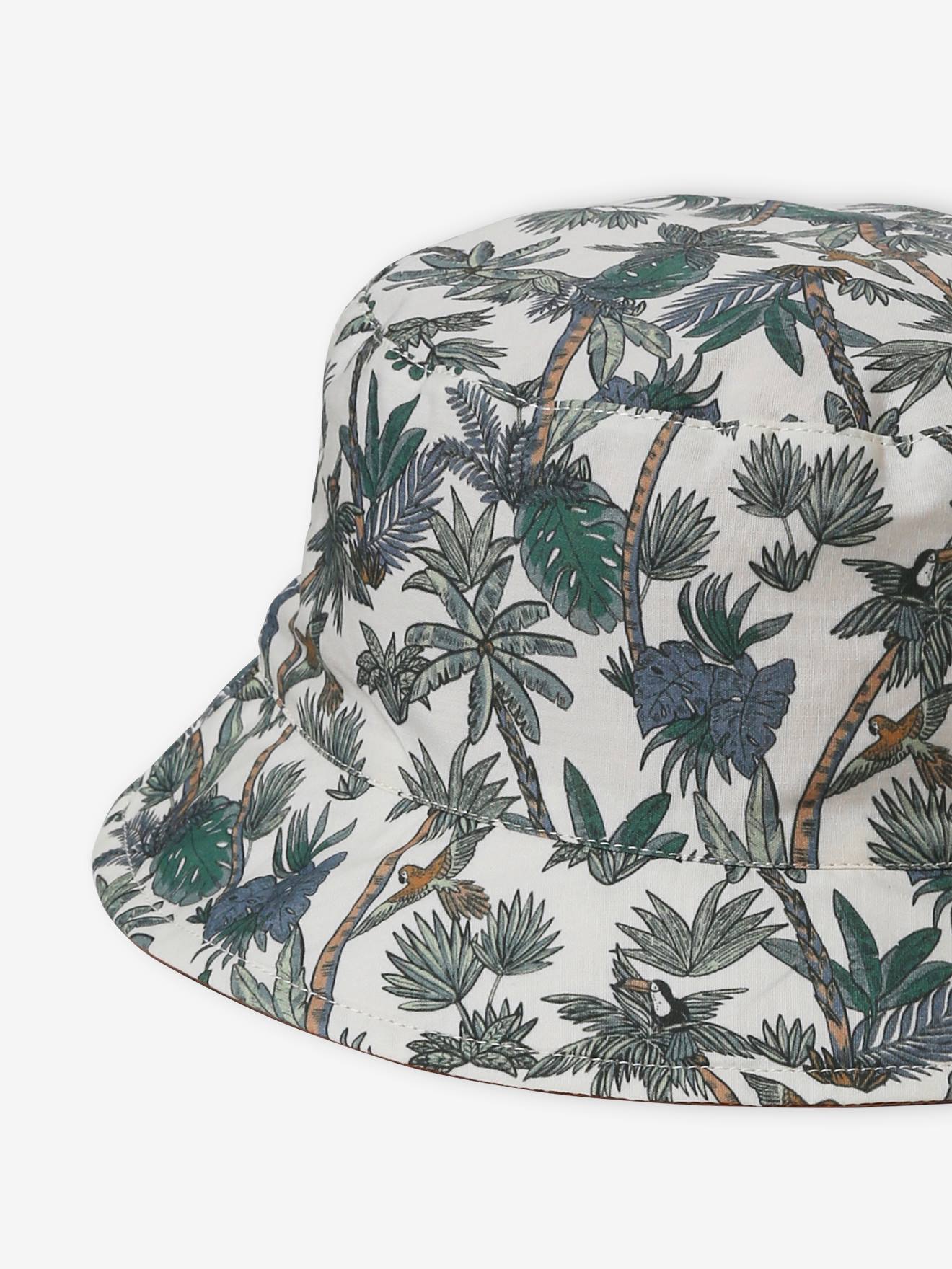 Chapéu bob reversível com estampa de selva para bebê menino, cáqui.