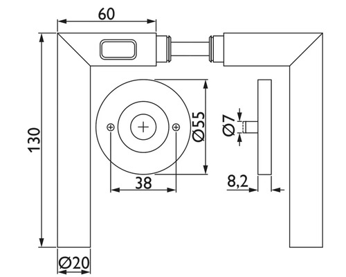 Hermat Basic 02 Fastlock deurkrukpaar op hoge ronde rozet, DIN links, roestvrij staal, mat