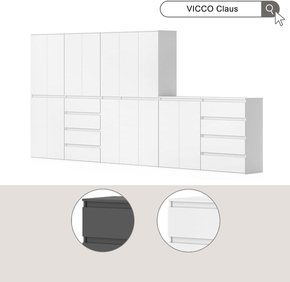 Vicco Kleiderschrank Claus, Weiß, 111 x 191.5 cm mit 6 Türen