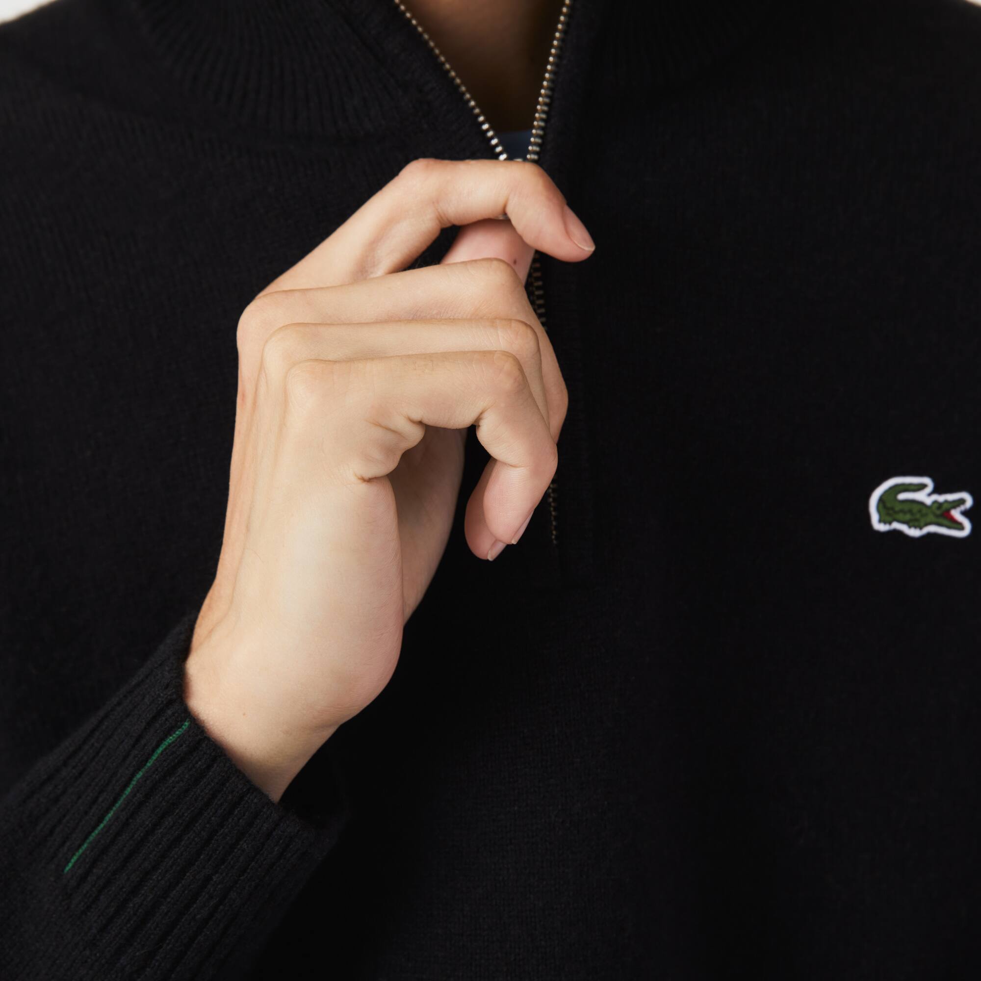 Pull camionneur en laine unie Pullovers - Noir - Lacoste - Homme