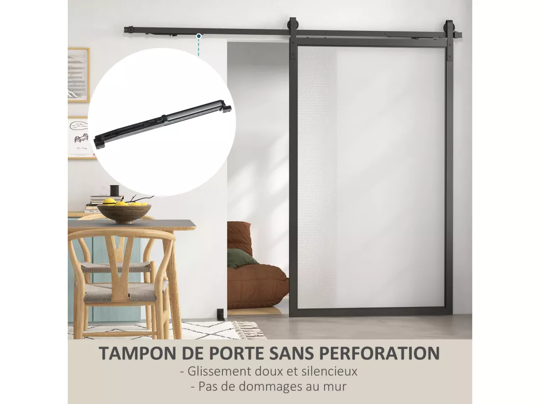 Kit de porte coulissante système galandage pour porte épaisseur 40-55 mm longueur rail 2,44 m charge max. 90 Kg acier au carbone noir