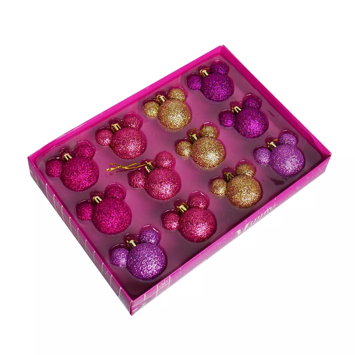 Coffret de 12 boules de Noël (D30 mm) mini Mickey Rose