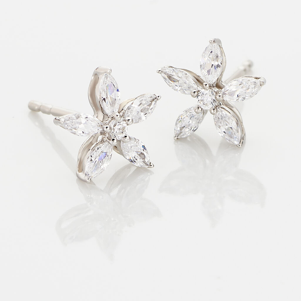 Boucles D'oreilles Puces Horcia Or Blanc Oxyde De Zirconium