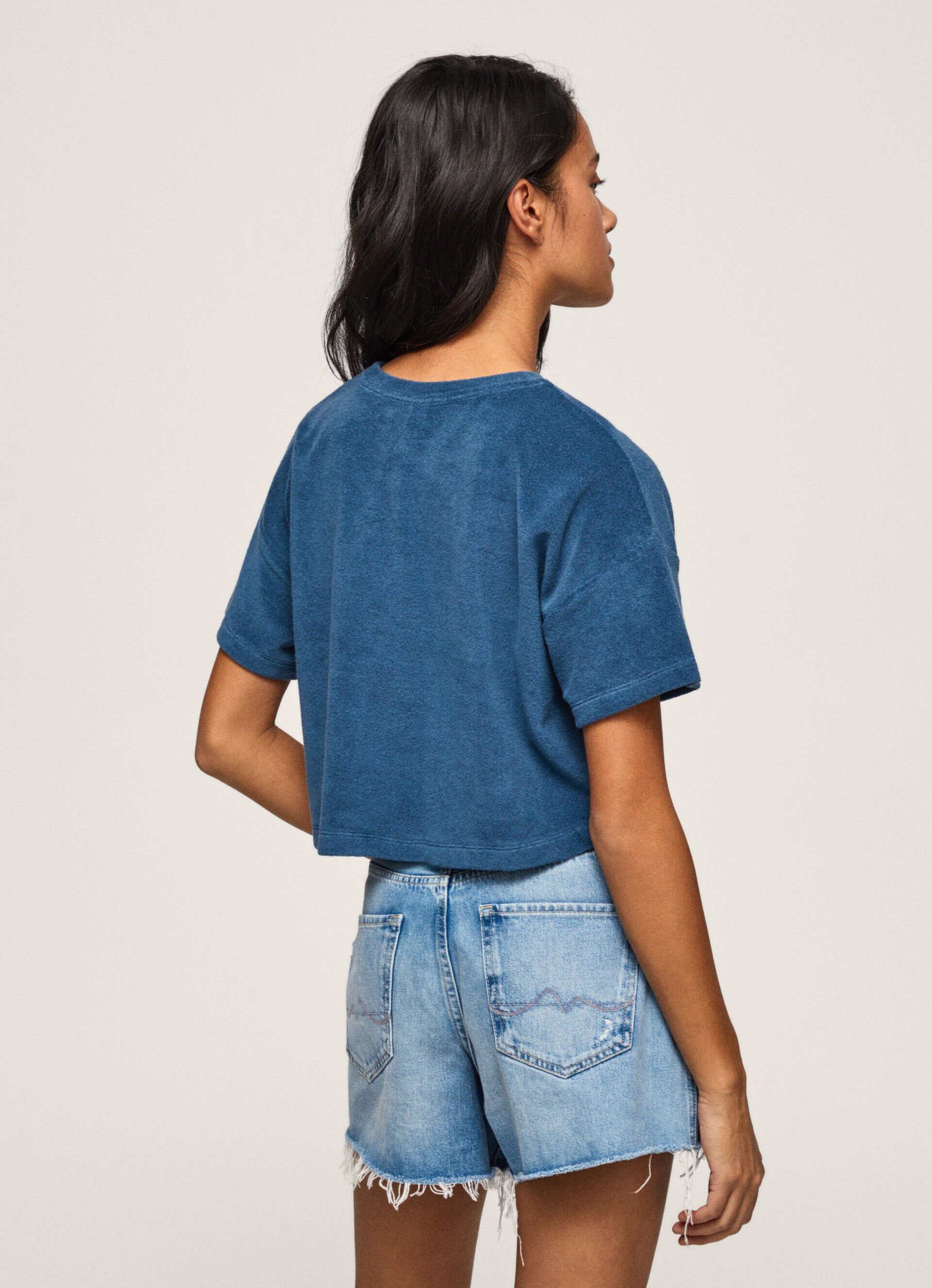 CAMISETA CROPPED COM EFEITO TOALHA - Jarman Azul