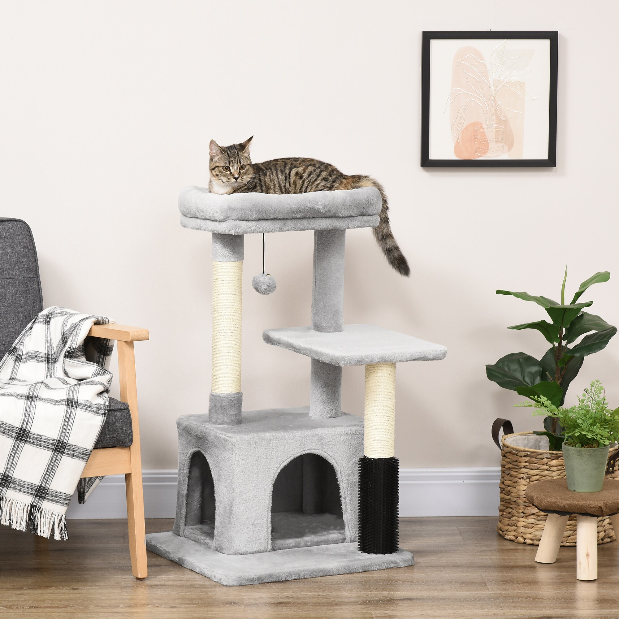 PawHut Kratzbaum mit mehrstufigem Design grau 48L x 48B x 80H cm