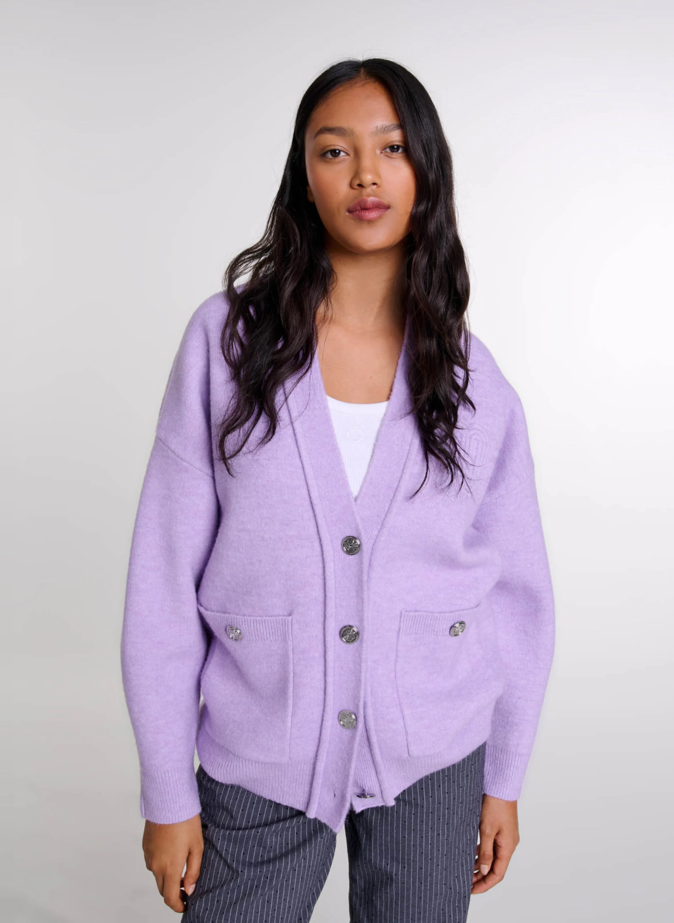 Cardigan col V ample en maille | Violet