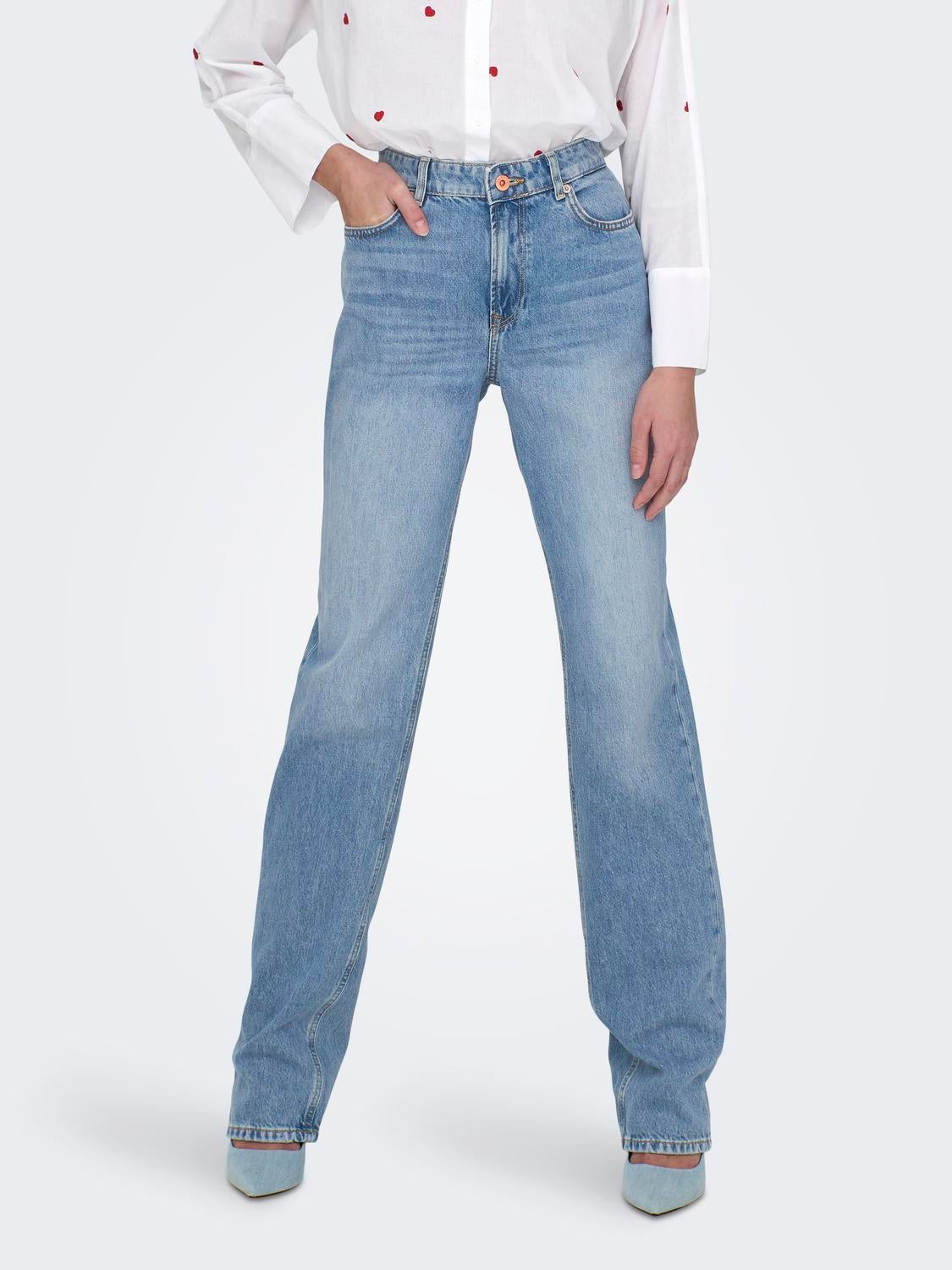 ONLJACI Mittlere Taille Gerade geschnitten Jeans Light Blue Denim