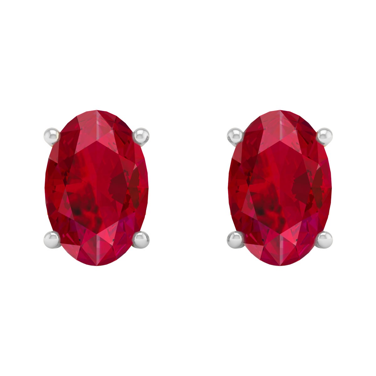 Boucles d'oreilles ADEN Or 585 Blanc et Grenat forme Ovale 1.15grs