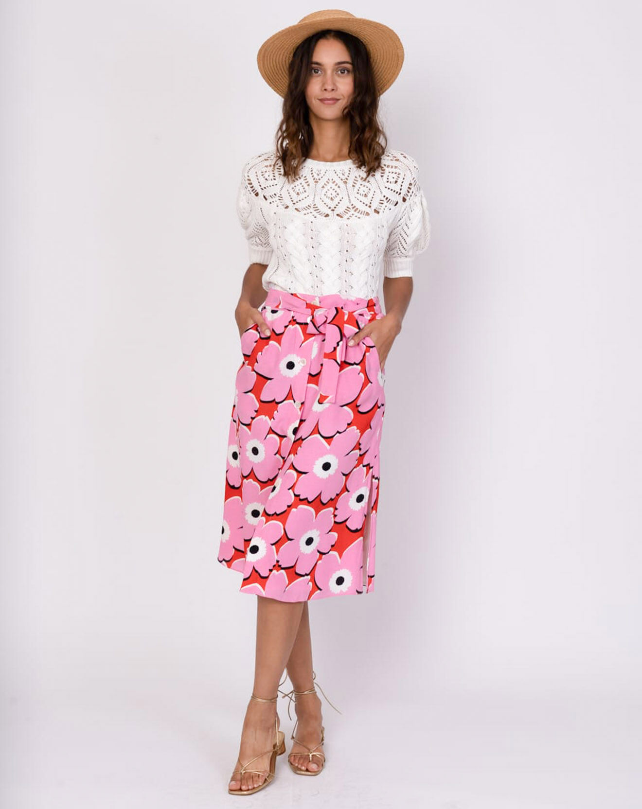 Derhy Jupe Florentine imprimée rose