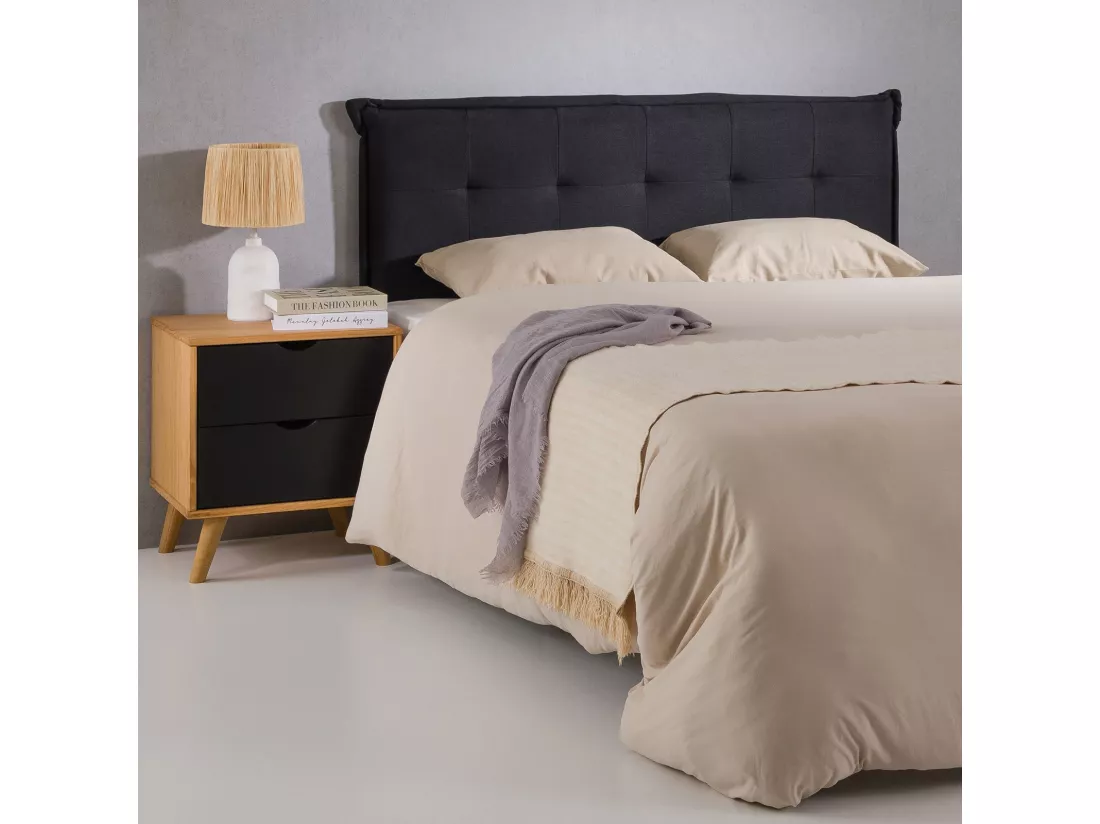 Tête de lit ZELOX 160 capitonnée, En tissu rembourré, Pieds en bois, Design élégant, Pour lits 160 cm, Noir