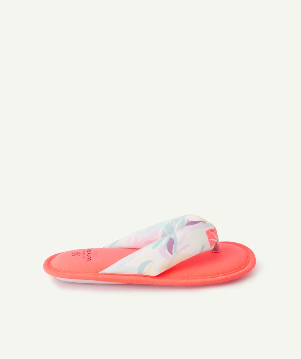 CHAUSSONS TONG FILLE ROSE FLUO AVEC IMPRIMÉ FEUILLAGE