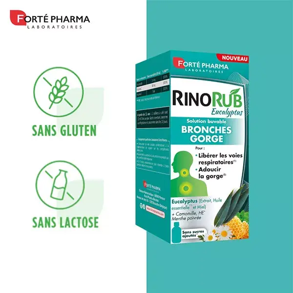 Forté Pharma RinoRub Sirop Gorge Toux Bronches Eucalyptus Miel Flacon 120ml