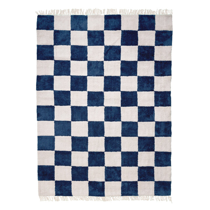 Checkerboard vloerkleed - Blox Fringe Blauw