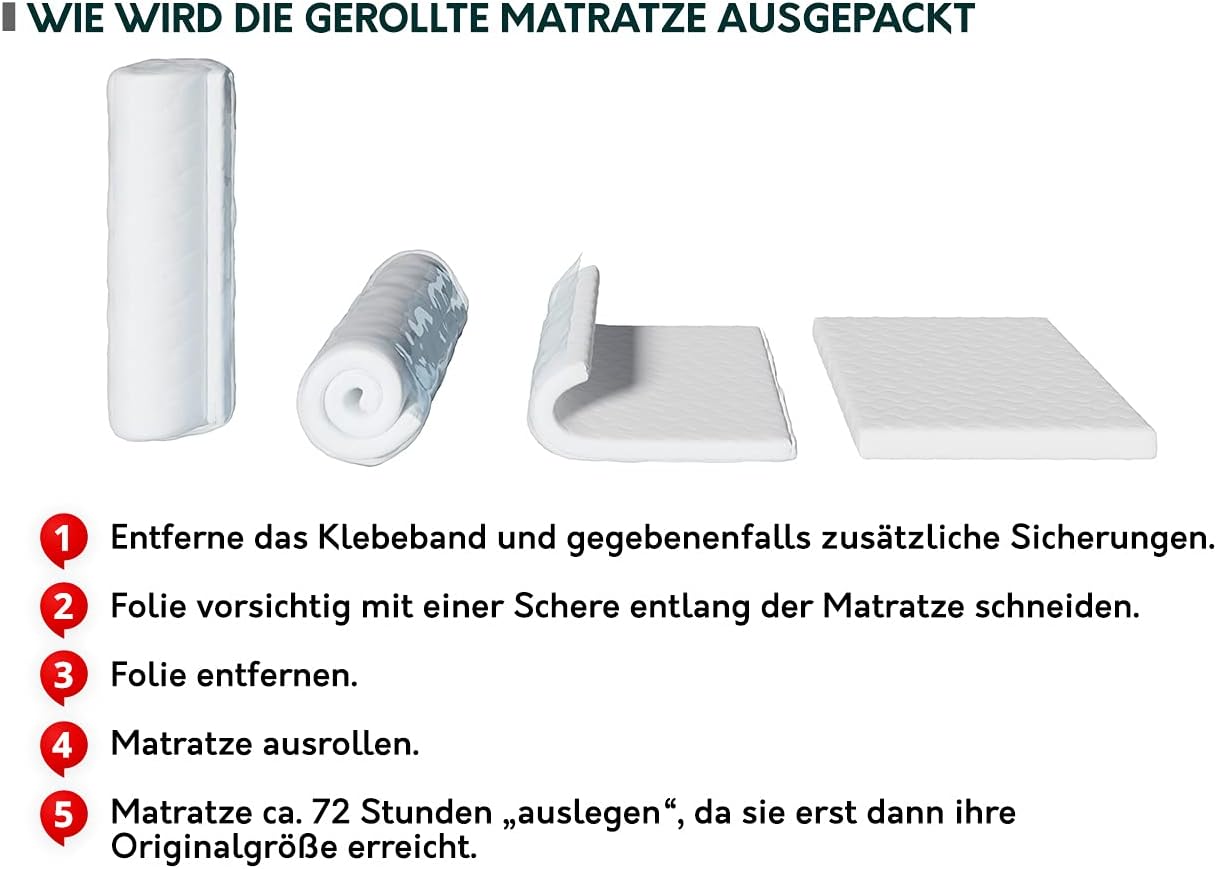 Mirjan24 Matratze FEMA, 7-Zonen Kokosmatte Taschenfedern, Beidseitigematratze, Liegehärten H2/H3, Höhe: ca. 18 cm, Matratzenschoner (80x200.)