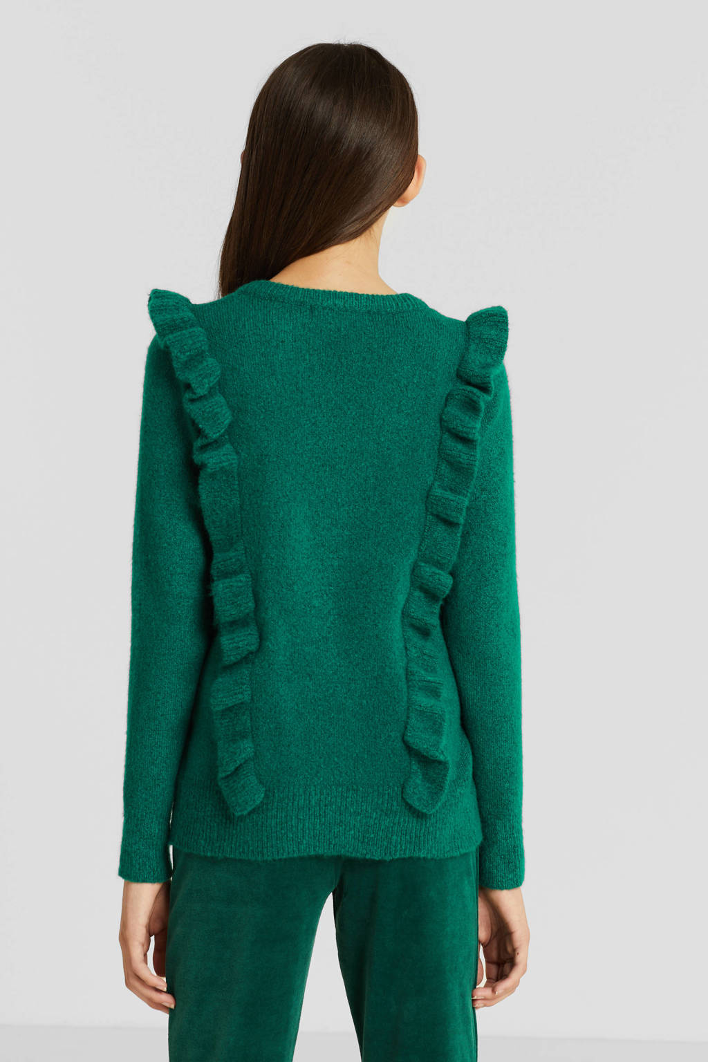 anytime gebreide trui met ruffles groen