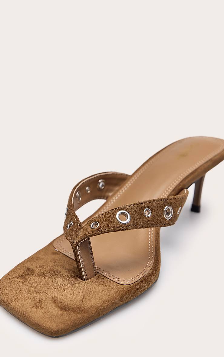 Taupe Mules À Entre-doigts En Synthétique Avec Détail Œillets