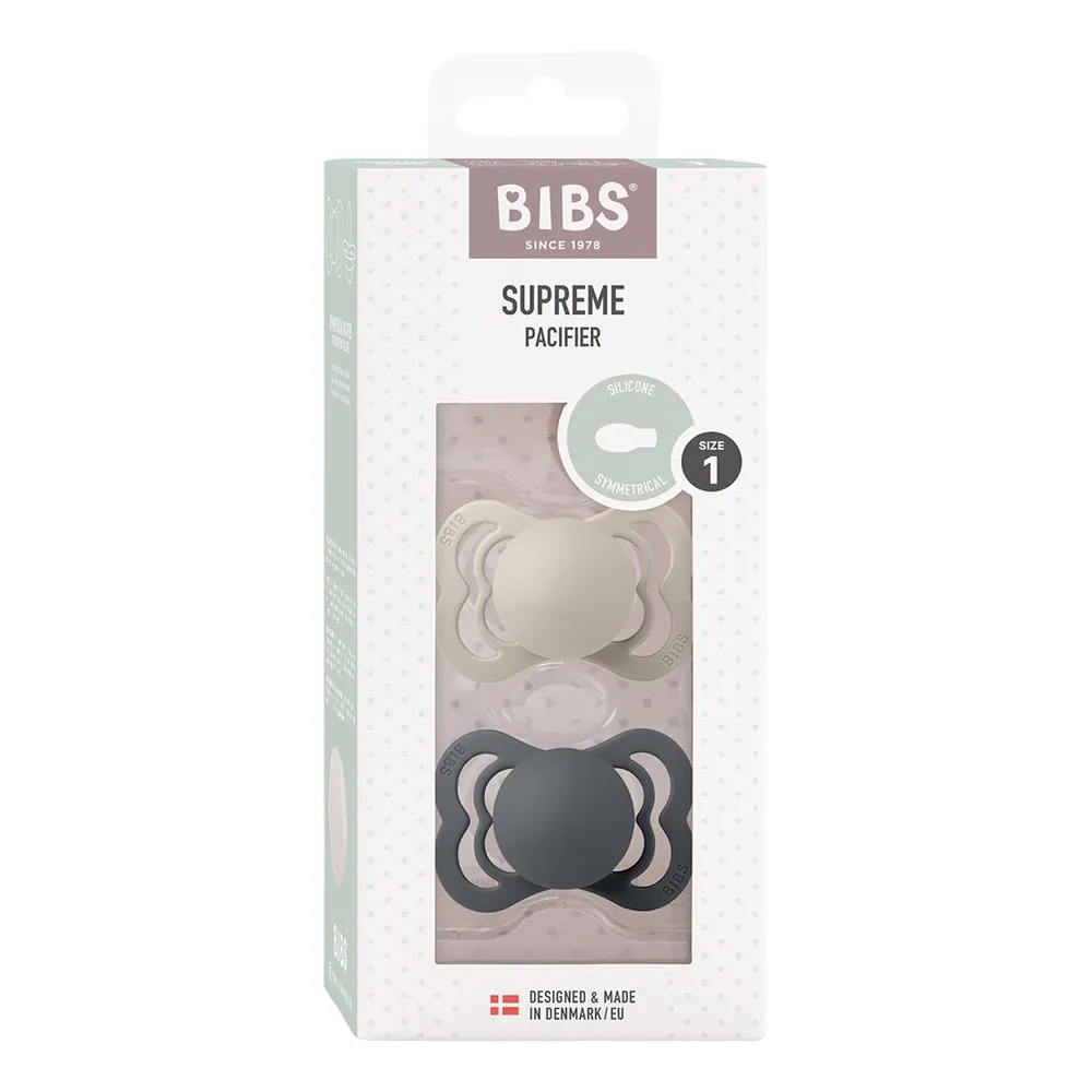 BIBS Supreme Silicone Symmetrisk Sand/Iron 2 pak - flere størrelser