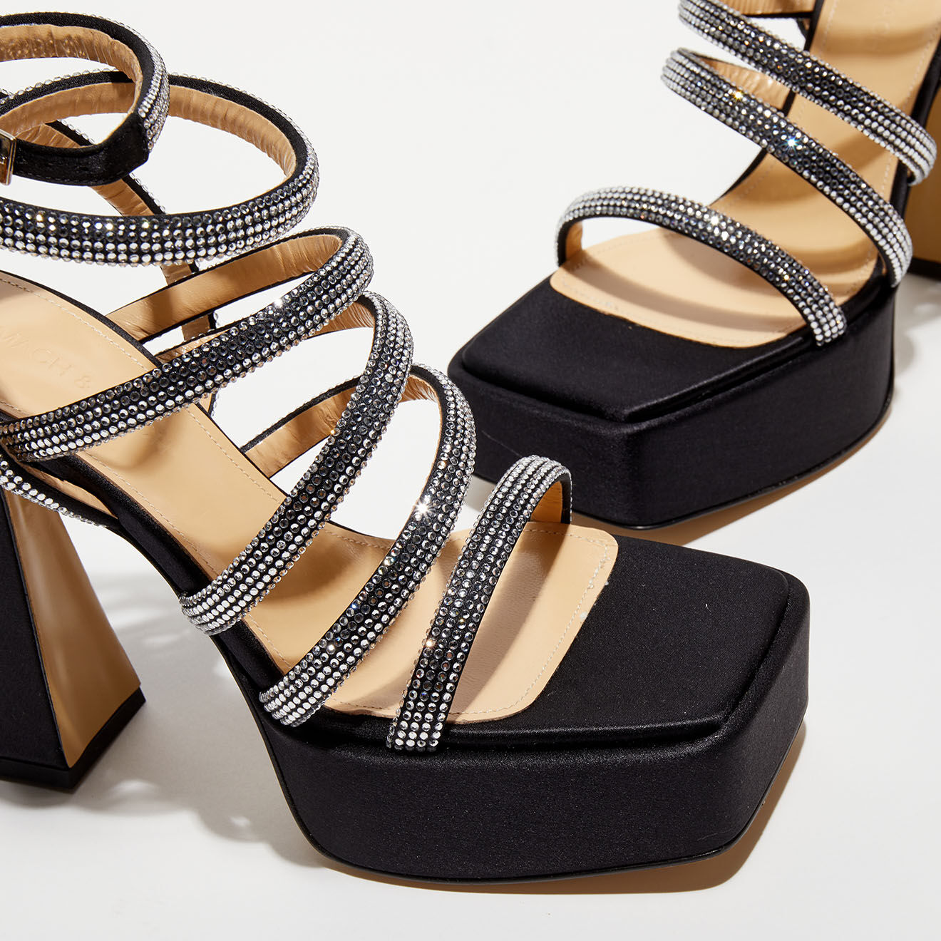 Mach & Mach Sandales plateforme en Satin & Strass noires - Talon 13 cm