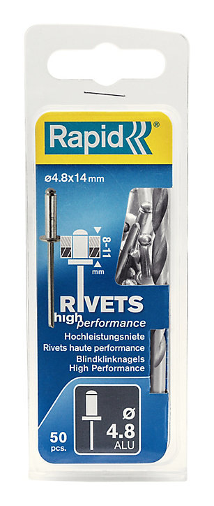 Rivets aveugles alu haute performance Rapid Ø4.8x14mm + foret de perçage, 50 pièces
