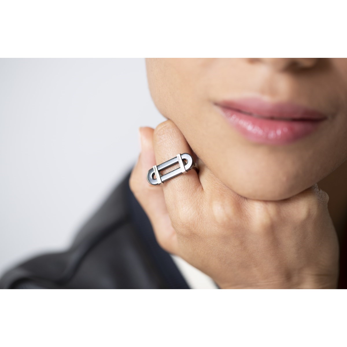 Bague en Acier 316L et céramique - blanc brillant