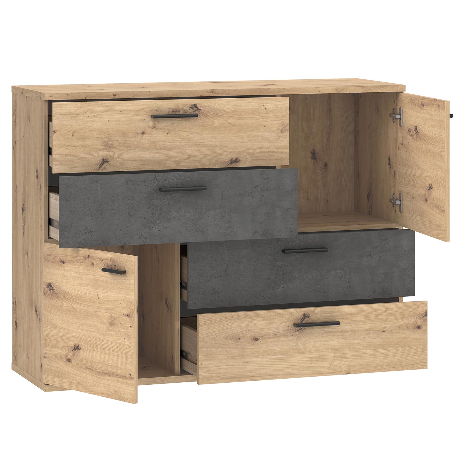 Sideboard - Artisan Eiche - Beton-Optik - 125 cm