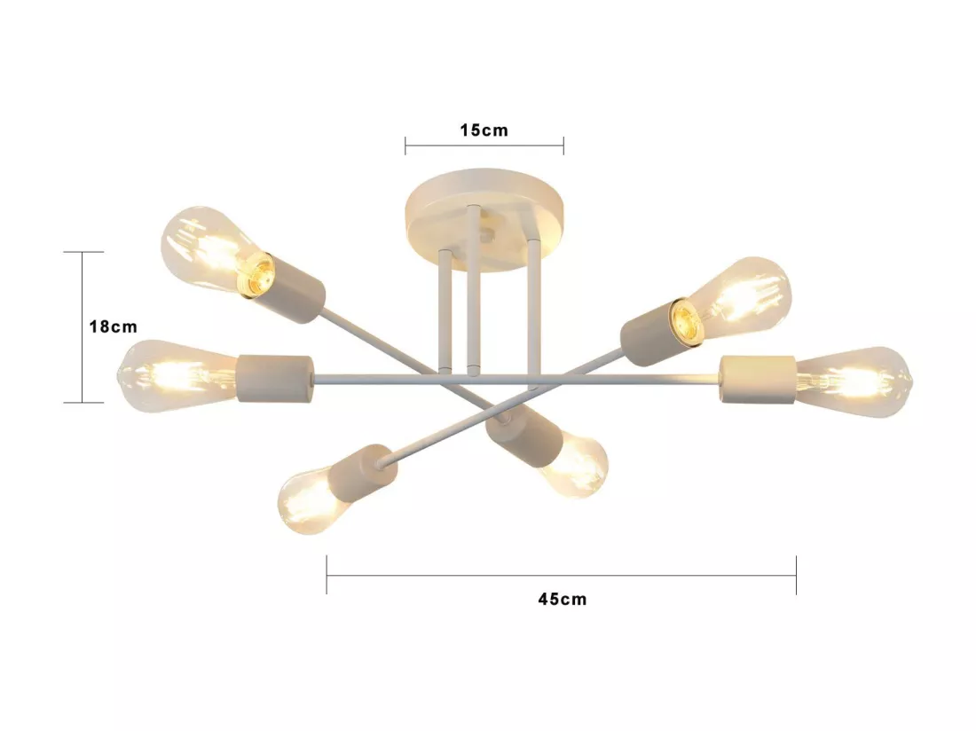 NETTLIFE Plafonnier E27 Lampe Rétro à 6 Lampes Lustre Blanc Luminaire Industriel Rustique Style Éclairage Salon, Max.25W