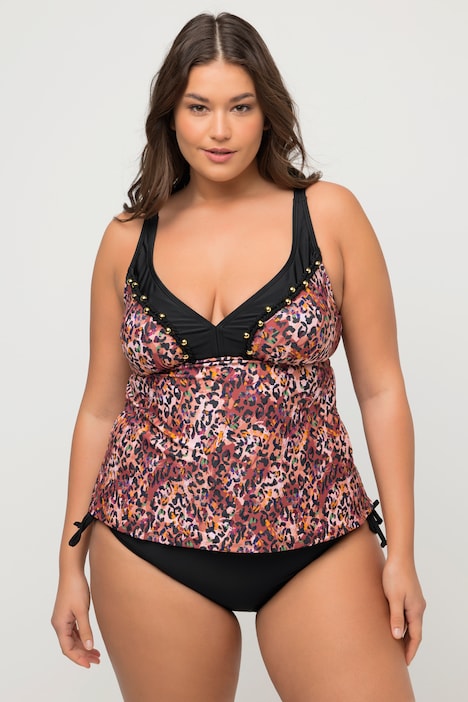 Tankini, Leomuster, Perlen, Softcups, längeres Oberteil