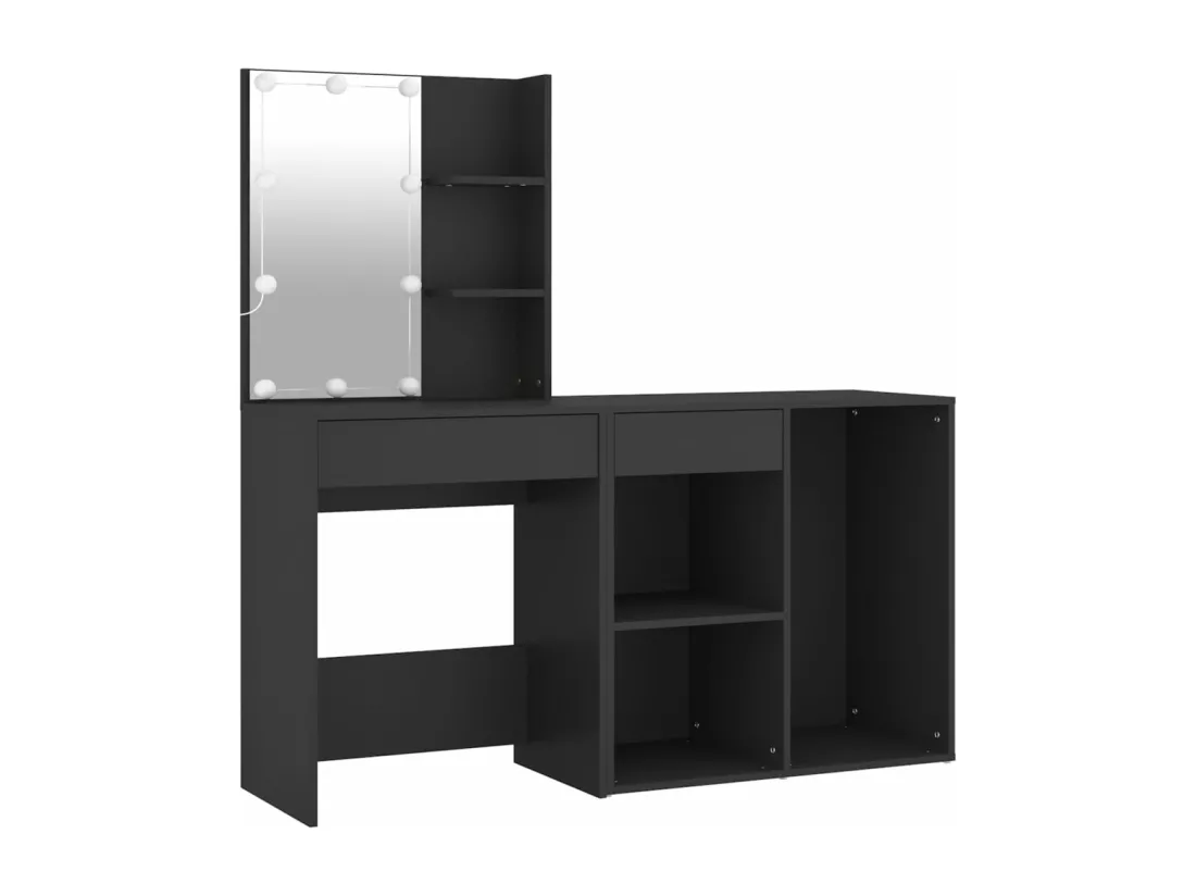 Coiffeuse à LED avec armoire noir bois d'ingénierie