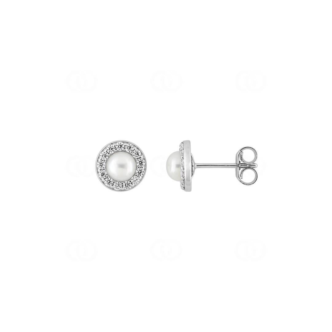 Ohrstecker 750/18 K Weissgold mit Süsswasserzuchtperlen & Zirkonia