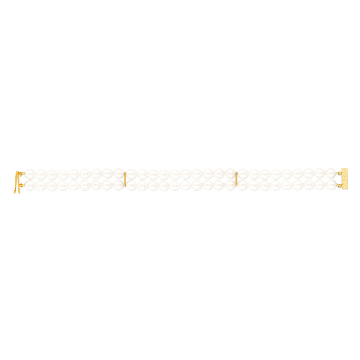 Bracelet or 750 jaune double rang perles de culture du Japon 18 cm