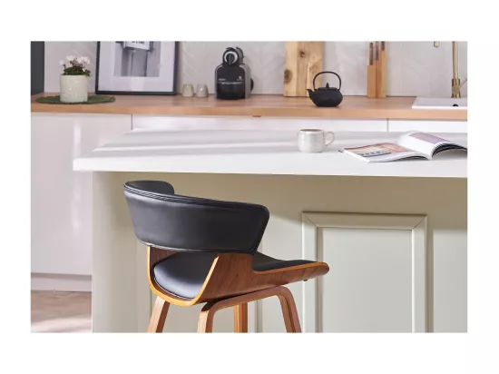 Tabouret de bar design blanc et bois clair H65 cm SYRAH