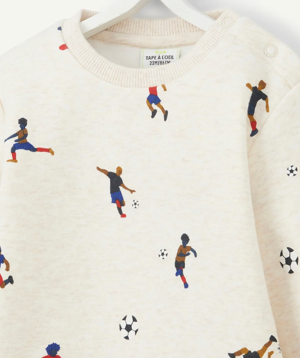 SWEAT BÉBÉ GARÇON EN FIBRES RECYCLÉES ÉCRU THÈME FOOTBALL