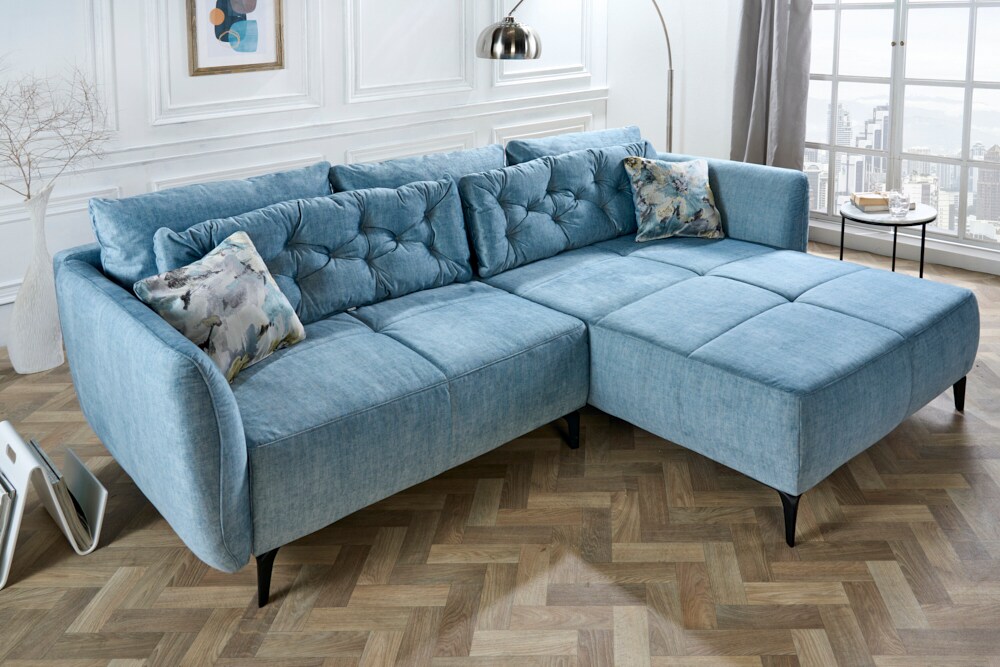 riess-ambiente Ecksofa MARRAKESCH - 245cm aqua blau Samt Metallfüße inklusive Kissen