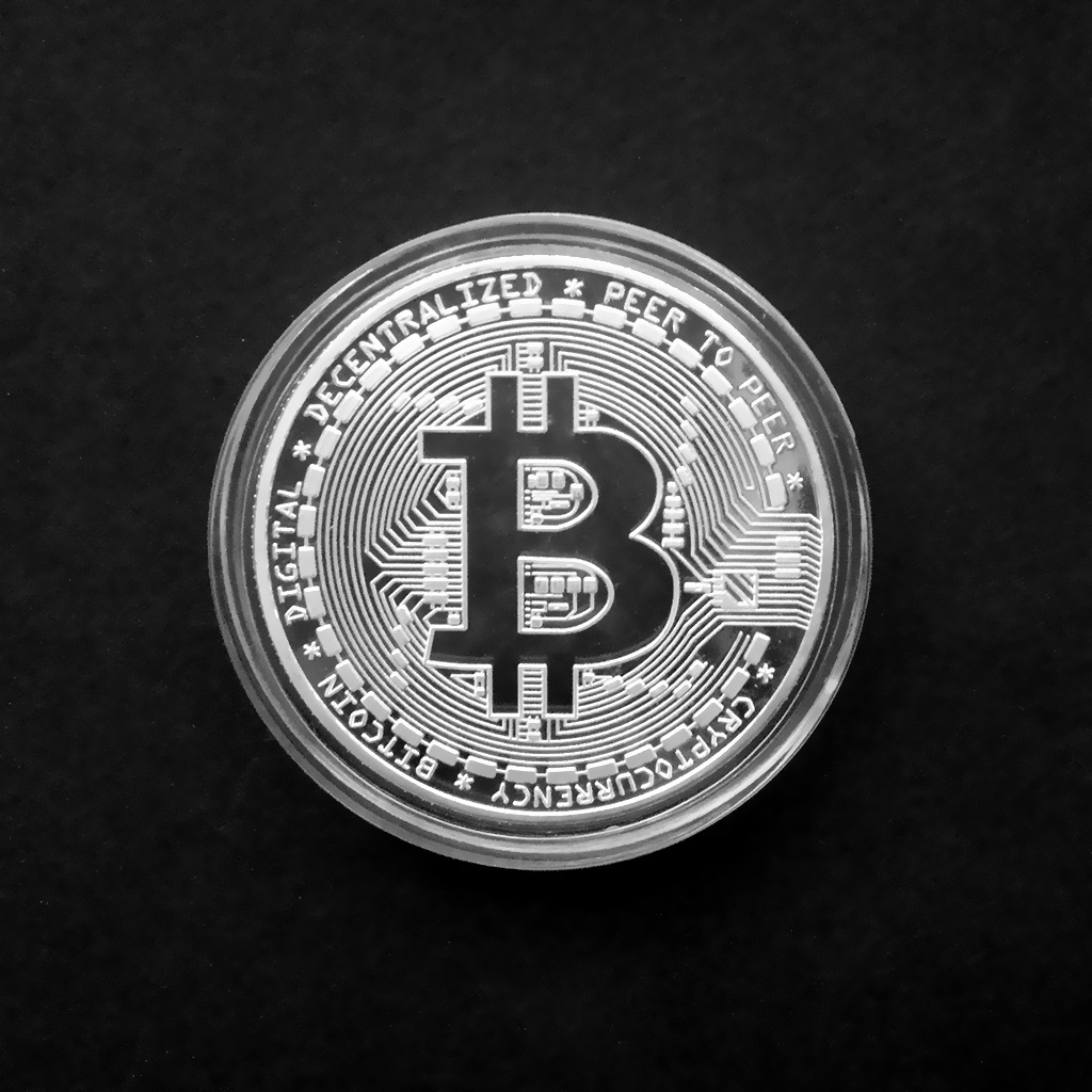 (Ø38mm) Bitcoin BTC Krypto Münze Souvenir Sammlerstück inkl. Münzkapsel - Silber