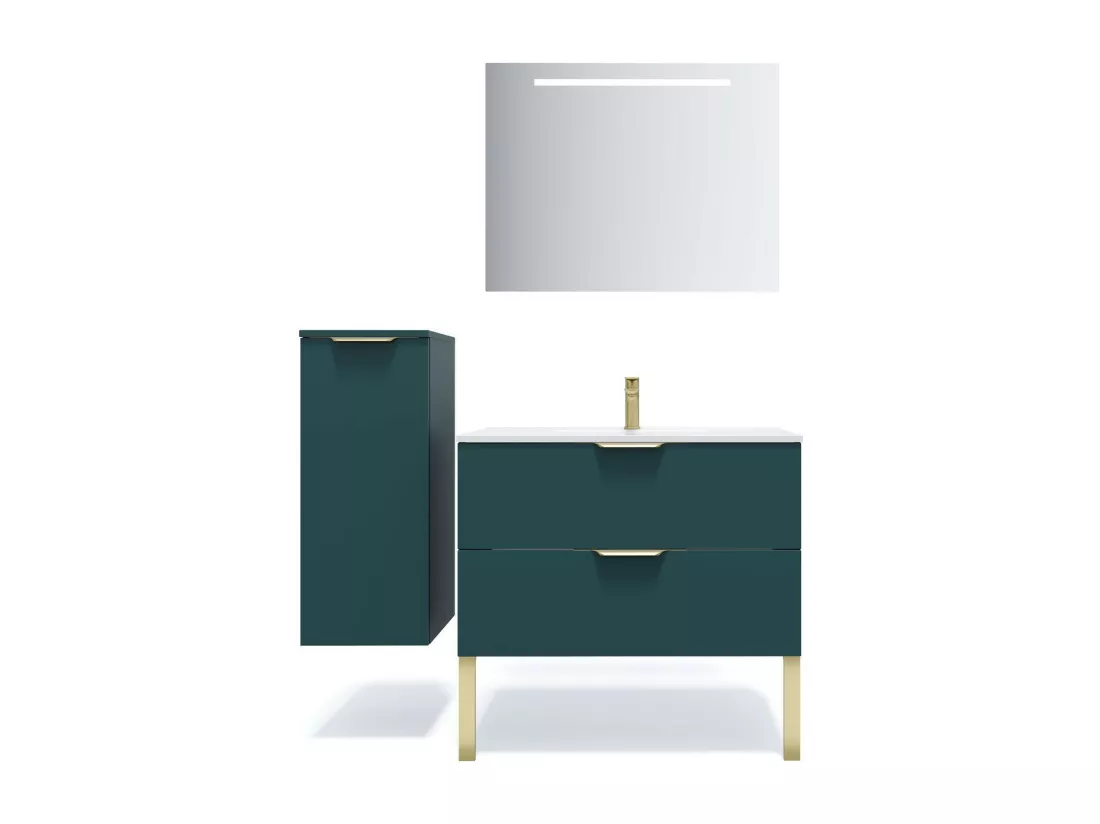 Meuble de salle de bain suspendu vasque intégrée 90cm 2 tiroirs Bleu - Venice