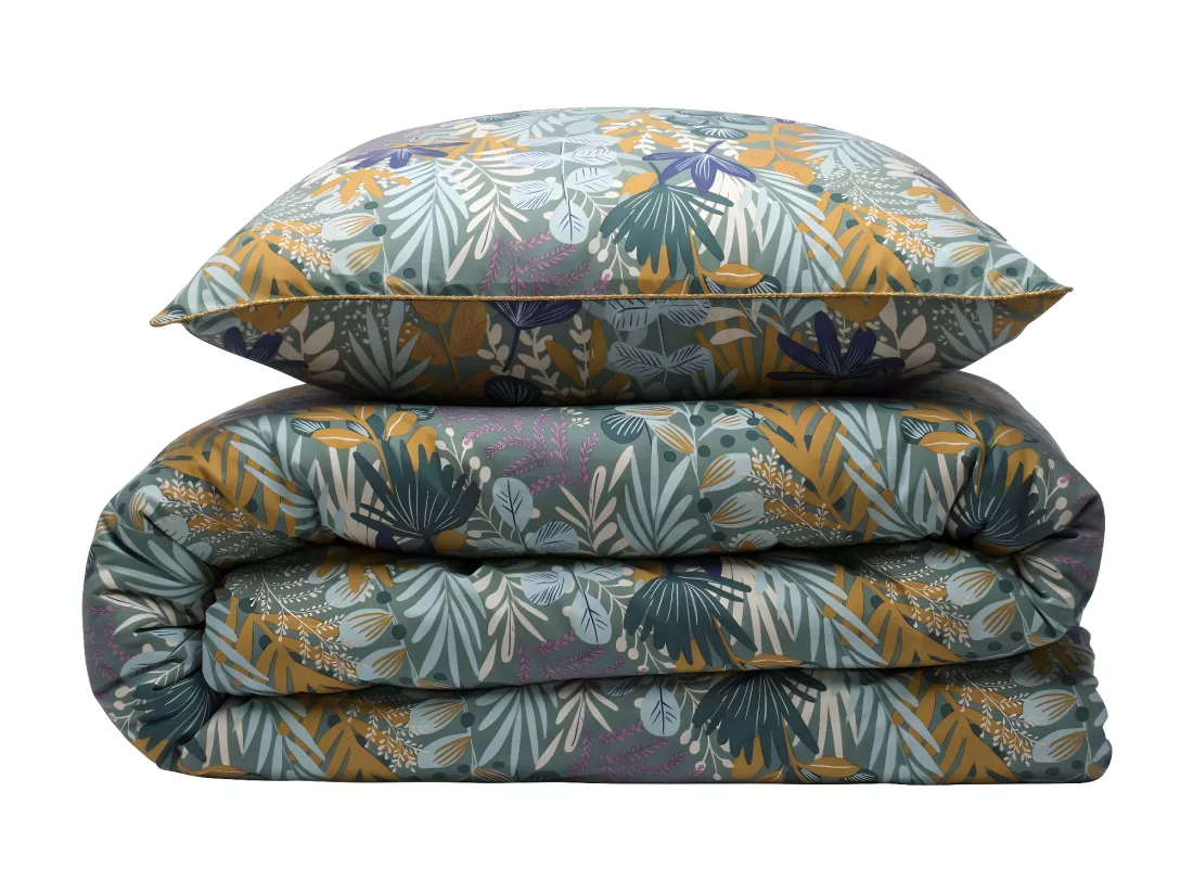 Parure de lit 2 personnes végétal tropical réversible 240x220cm