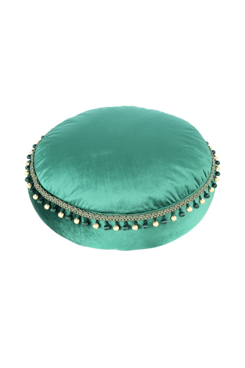 Poefkruk, fluweelzacht, oosters design, groen, rond, Ø 65 cm