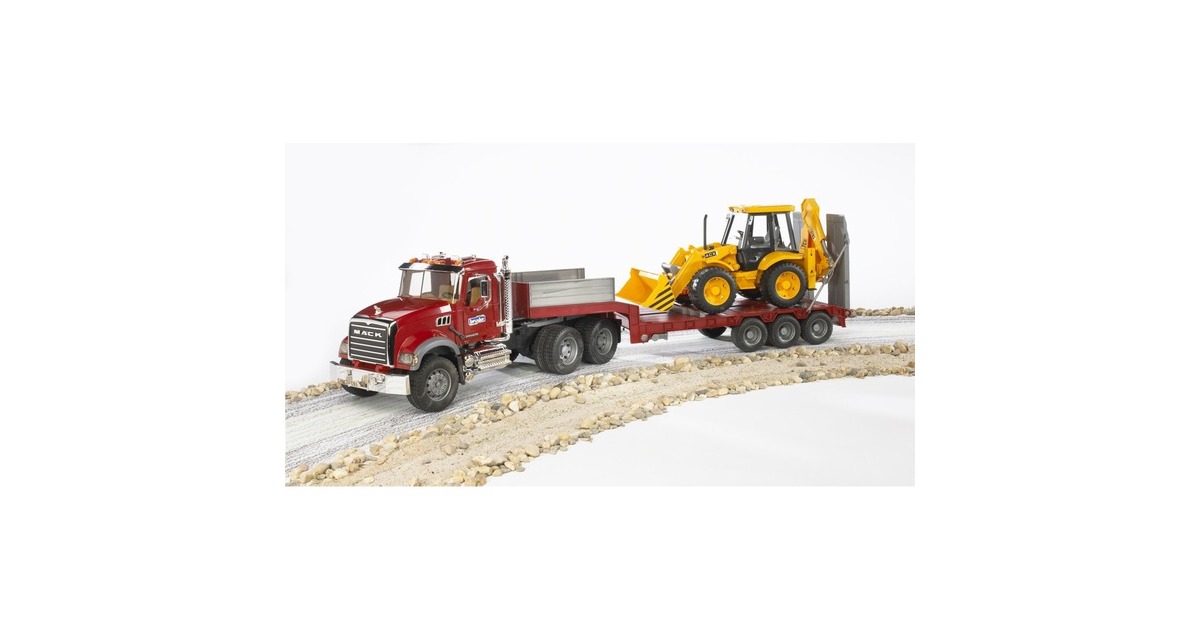 bruderMACK Granite truck met dieplader en JCB 4CX Modelvoertuig  (02813)