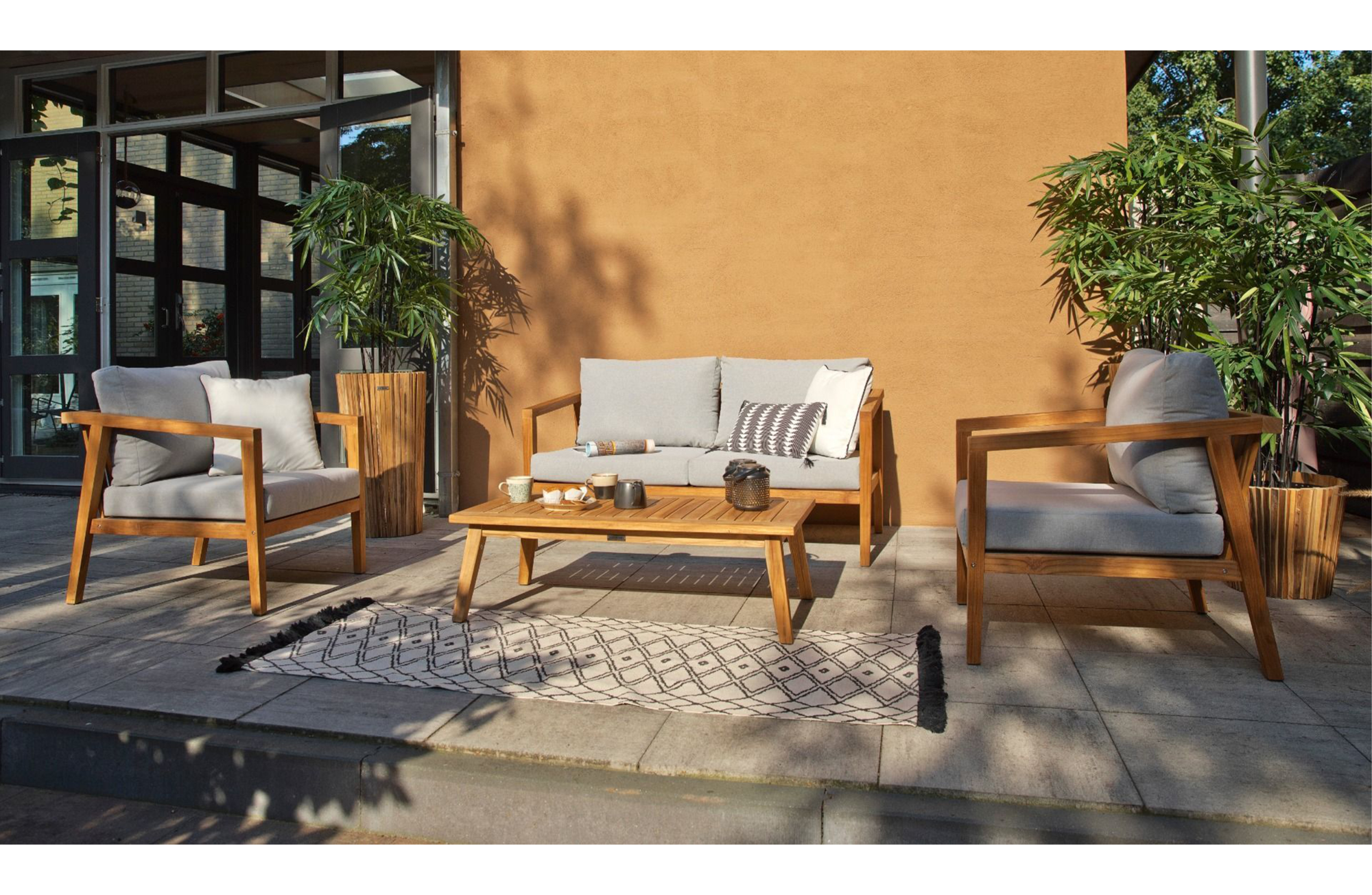 Exotan koffie tuinset Lucca Coffee set Lucca teak licht grijs inclusief kussens